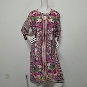 Beige by eci Romantic Cottagecore Floral Paisley Shift Knee Length Dress Size 14